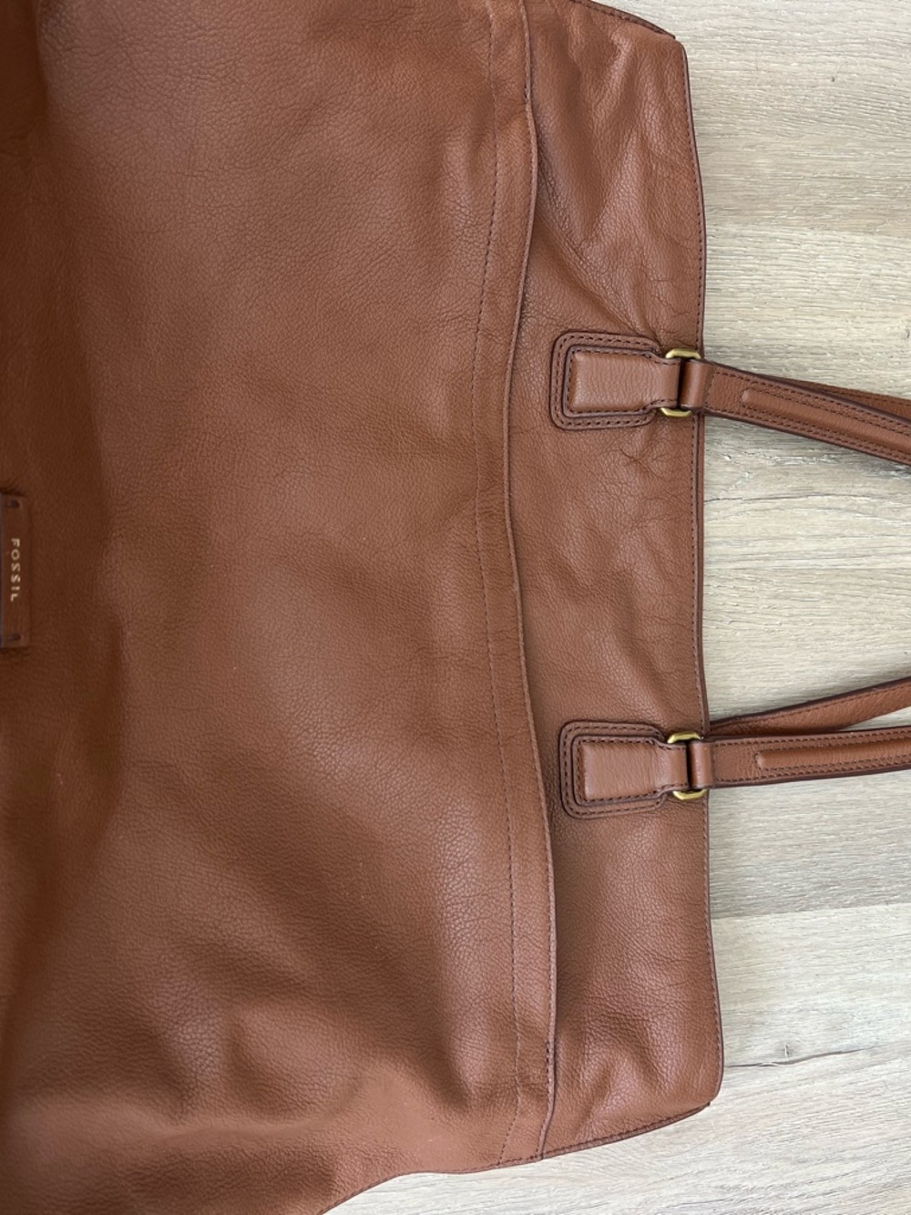 Fossil Tan Leather Tote with Dual Shoulder Straps